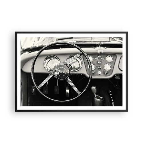Affiche dans un cadre noir - Poster - Intérieur de voiture classique noir et blanc - 100x70cm - Rêve de collectionneur - Décoration murale moderne pour le salon et la chambre ARTTOR