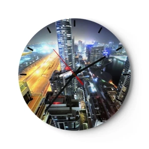 Horloge murale - Pendule murale - Panorama nocturne de la ville avec gratte-ciels et lampadaires - 30x30cm - Un miracle dans le désert - Décoration murale moderne pour le salon, la cuisine et la chambre ARTTOR