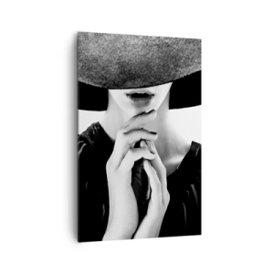 Impression sur toile - Image sur toile - Femme élégante portant un grand chapeau dans des tons de noir et blanc - 80x120cm - Beauté cachée - Décoration murale moderne pour le salon et la chambre ARTTOR