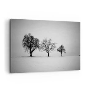 Impression sur toile - Image sur toile - Trois arbres dans un champ enneigé dans un style monochrome - 100x70cm - A quoi rêvent-ils? - Décoration murale moderne pour le salon et la chambre ARTTOR
