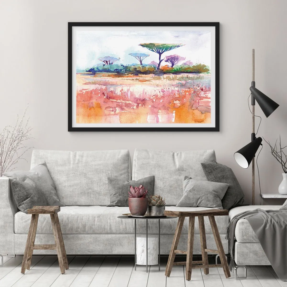Affiche dans un cadre noir - Poster - Couleurs de savane - 40x30 cm