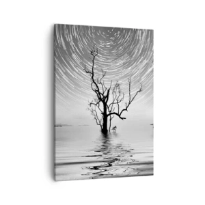 Impression sur toile - Image sur toile - Un arbre dans l'eau sous un ciel nocturne avec des étoiles en mouvement - 50x70cm - La symphonie de la nature - Décoration murale moderne pour le salon et la chambre ARTTOR