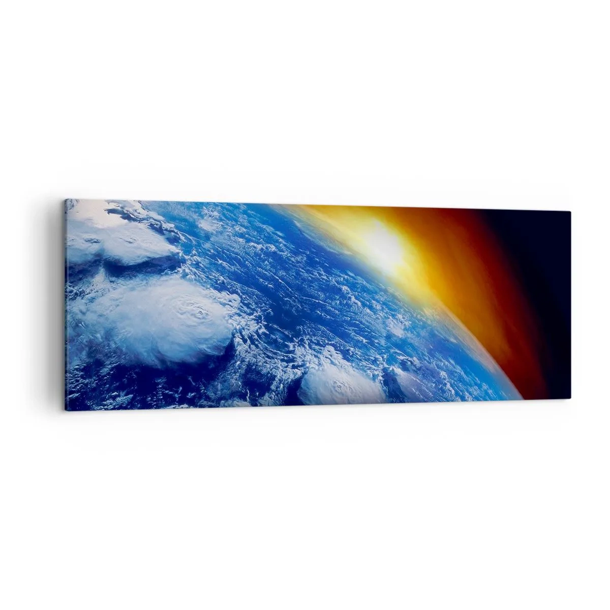 Impression sur toile - Image sur toile - Vue de la Terre depuis l'espace au coucher du soleil - 140x50cm - Lever de soleil sur la planète bleue - Décoration murale moderne pour le salon et la chambre ARTTOR