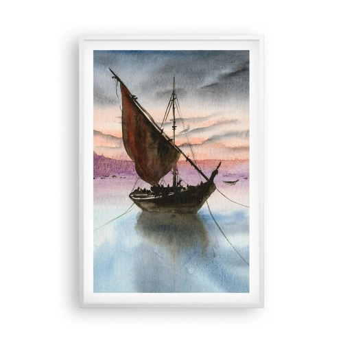Affiche dans un cadre blanc - Poster - Soirée au port - 61x91 cm
