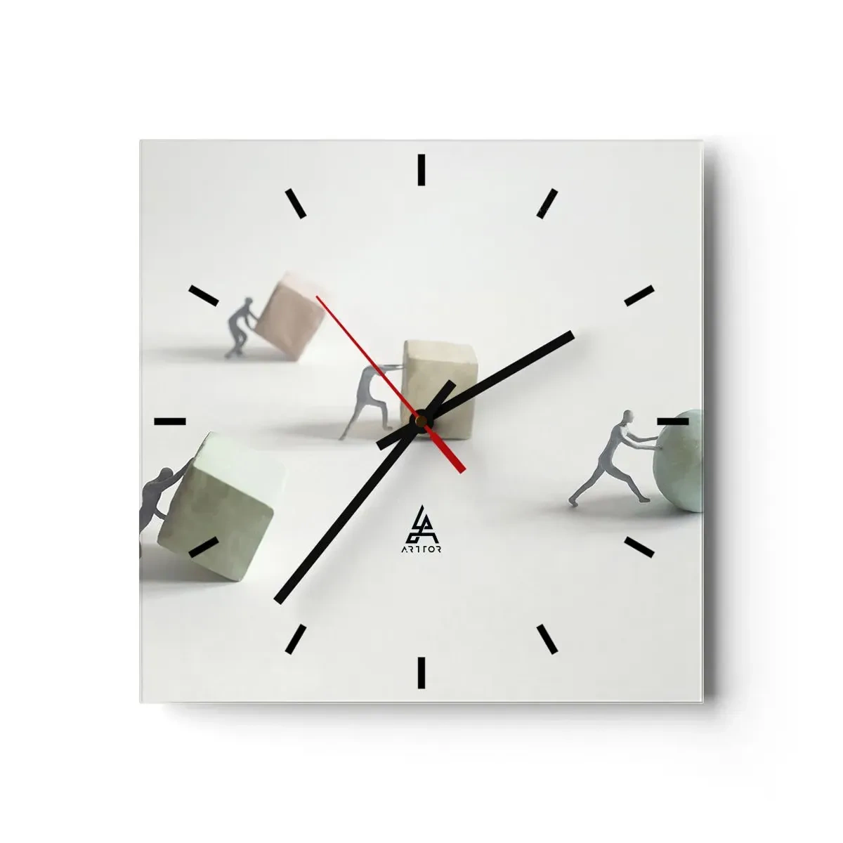 Horloge murale - Pendule murale - Figurines miniatures poussant des formes sur un fond clair - 30x30cm - Rien que la vie - Décoration murale moderne pour le salon et la chambre ARTTOR
