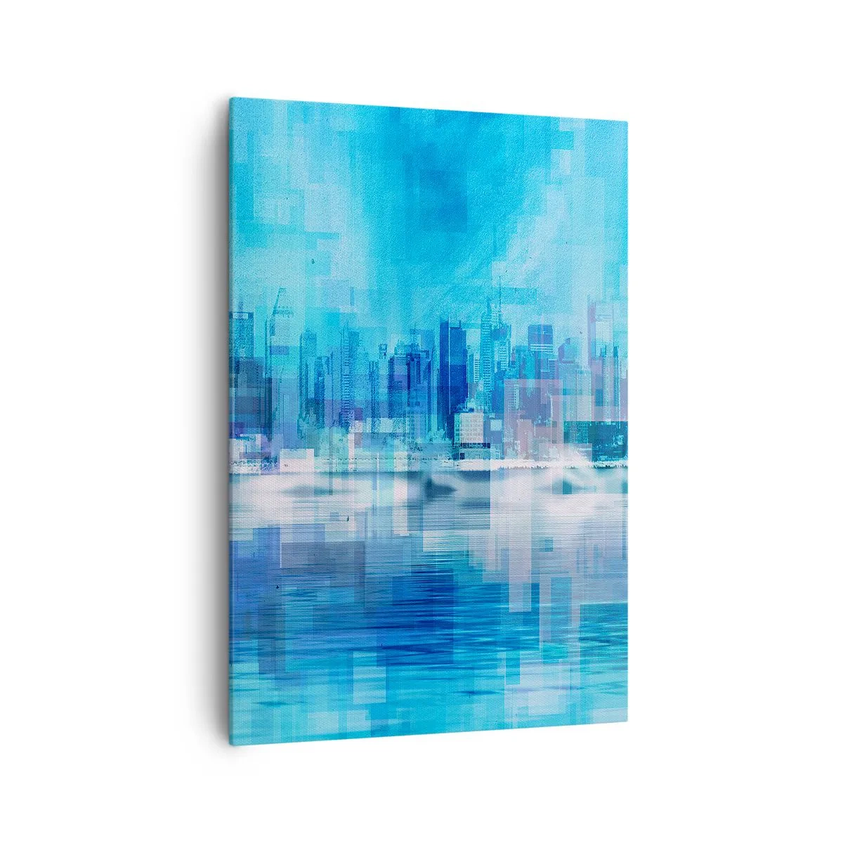 Impression sur toile - Image sur toile - Panorama urbain abstrait dans des tons bleus - 70x100cm - Noyé dans le bleu - Décoration murale moderne pour le salon et la chambre ARTTOR