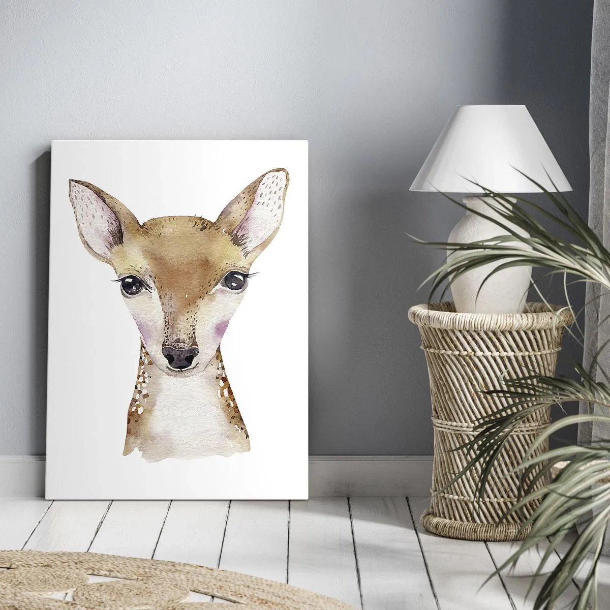 Impression sur toile - Image sur toile - Portrait à l'aquarelle d'un jeune chevreuil sur fond blanc - 70x100cm - L'innocence de la nature - Décoration murale moderne pour le salon et la chambre ARTTOR
