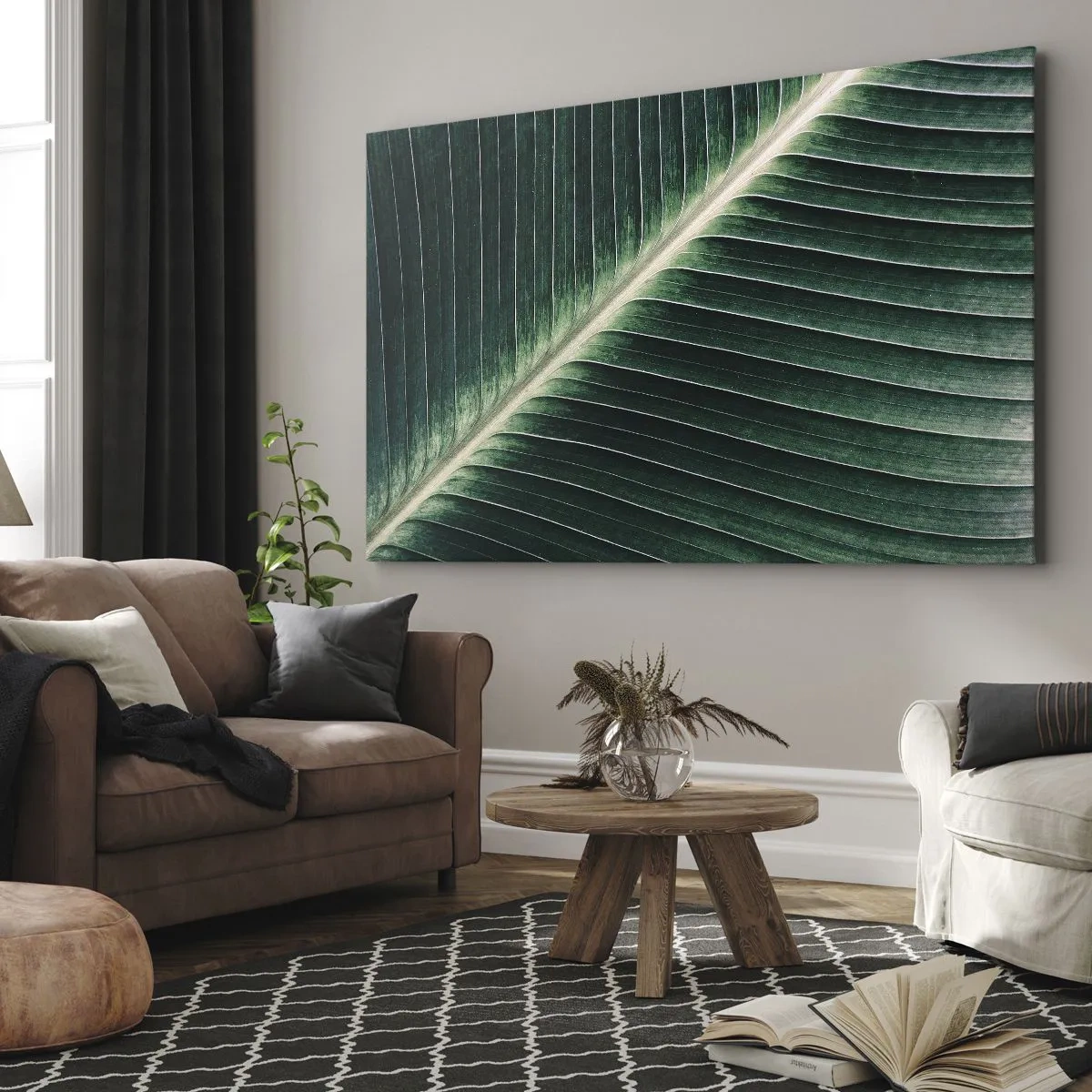 Impression sur toile - Image sur toile - Gros plan de la structure d'une feuille verte - 120x80cm - Le rythme de la nature - Décoration murale moderne pour le salon et la chambre ARTTOR