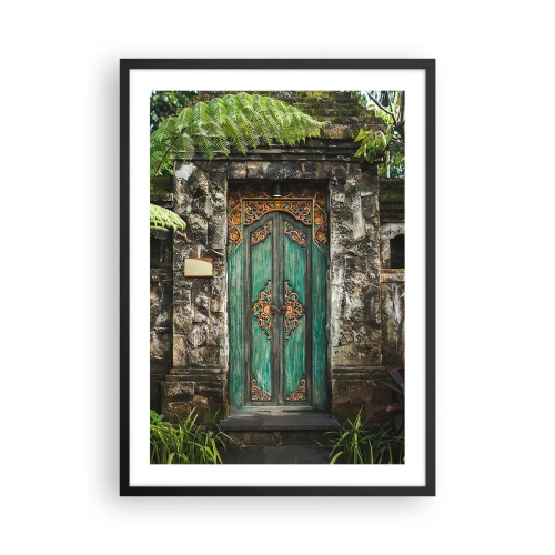 Affiche dans un cadre noir - Poster - Porte rustique avec ornements orientaux en vert - 50x70cm - Porte vers un monde exotique - Décoration murale moderne pour le salon et la chambre ARTTOR