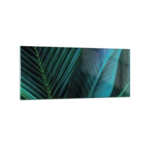 Impression sur verre - Image sur verre - Gros plan de feuilles vertes tropicales - 120x50cm - L'anatomie du vert - Décoration murale moderne pour le salon et la chambre ARTTOR
