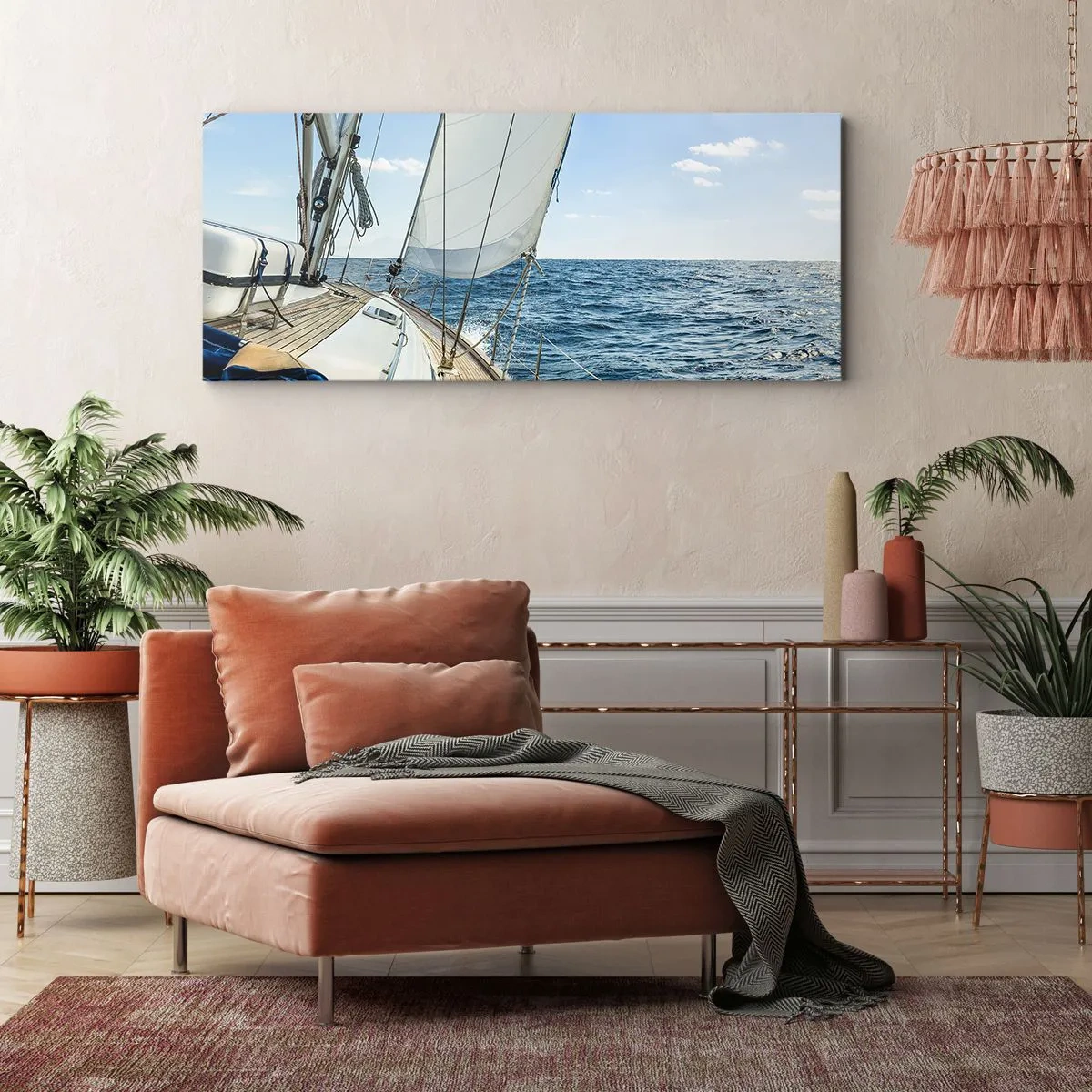 Impression sur toile - Image sur toile - Un voilier sur une mer calme sous un ciel bleu - 160x50cm - Ohé, l'aventure - Décoration murale moderne pour le salon et la chambre ARTTOR