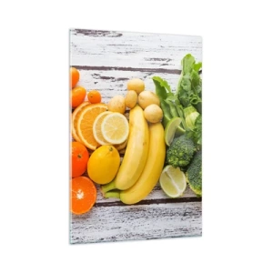 Impression sur verre - Image sur verre - Fruits et légumes colorés sur fond de bois - 80x120cm - Ce n'est pas suffisant? - Décoration murale moderne pour le salon et la chambre ARTTOR