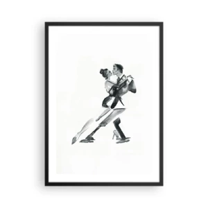 Affiche dans un cadre noir - Poster - Aquarelle en noir et blanc d'un couple dansant - 50x70cm - En un battement - Décoration murale moderne pour le salon et la chambre ARTTOR