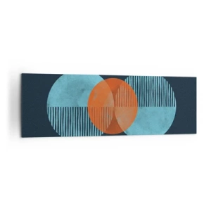 Impression sur toile - Image sur toile - Cercles géométriques dans les tons bleu et orange - 160x50cm - Composition symétrique - Décoration murale moderne pour le salon et la chambre ARTTOR