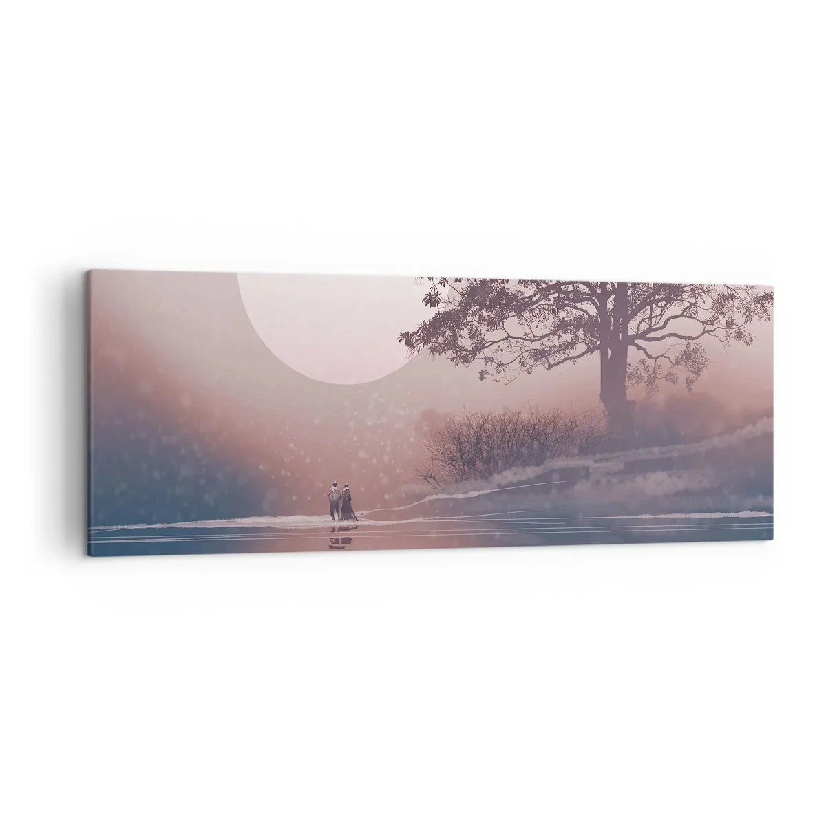 Impression sur toile - Image sur toile - Scène romantique avec la lune et un arbre au bord de l'eau - 140x50cm - Merveilles de la nuit - Décoration murale moderne pour le salon et la chambre ARTTOR