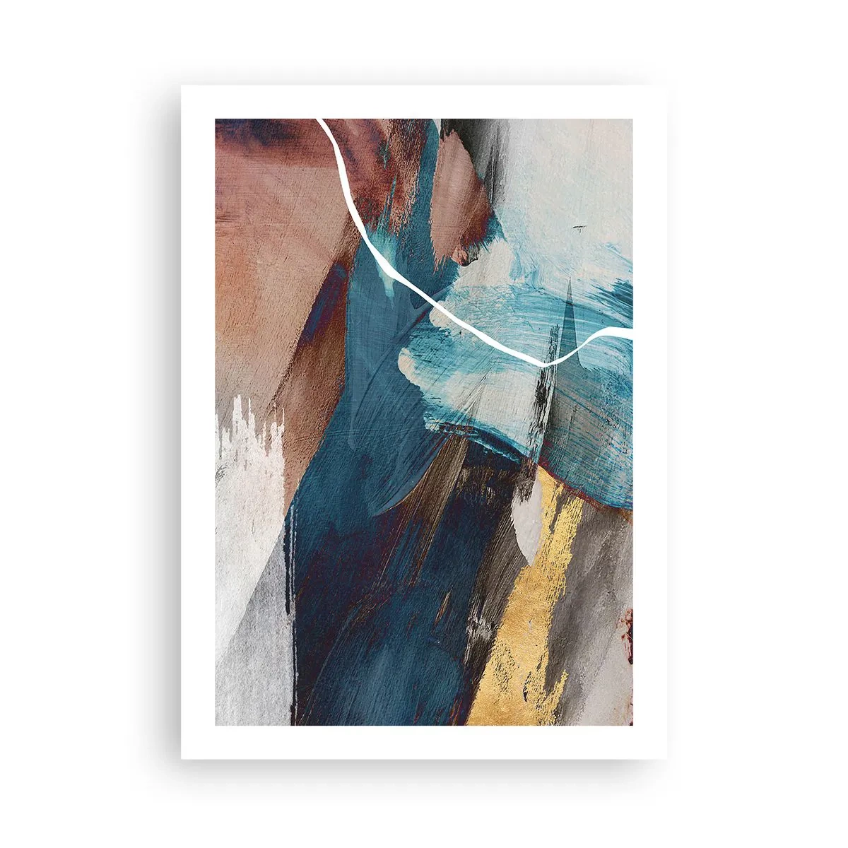 Affiche - Poster - Abstraction expressive dans les tons de bleu et d'or - 50x70cm - Avec panache et énergie - Décoration murale moderne pour le salon et la chambre ARTTOR