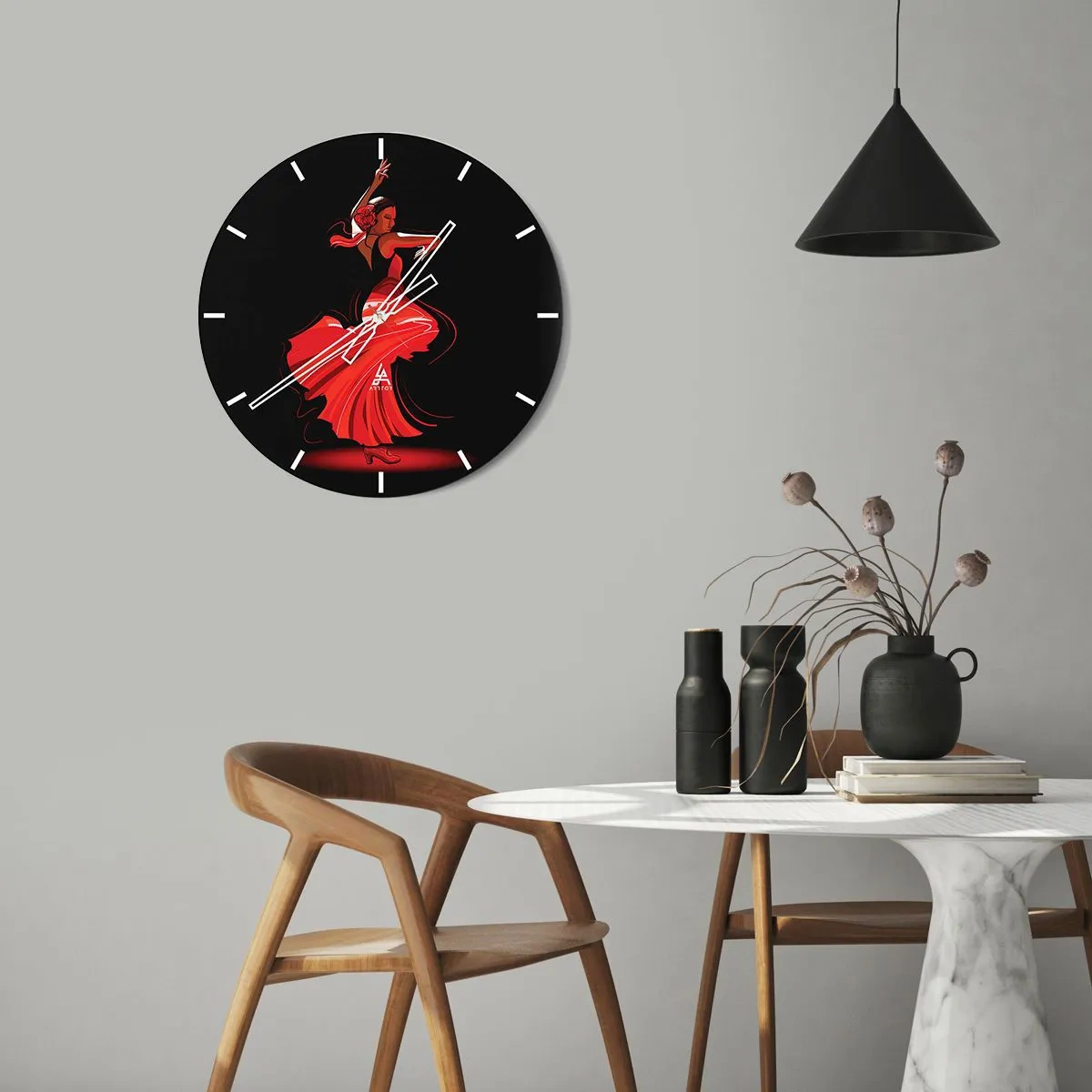 Horloge murale - Pendule murale - L'esprit fougueux du flamenco - 40x40 cm