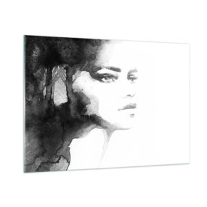Impression sur verre - Image sur verre - Portrait de femme à l'aquarelle en noir et blanc - 100x70cm - Fait de mystère et de brouillard - Décoration murale moderne pour le salon et la chambre ARTTOR