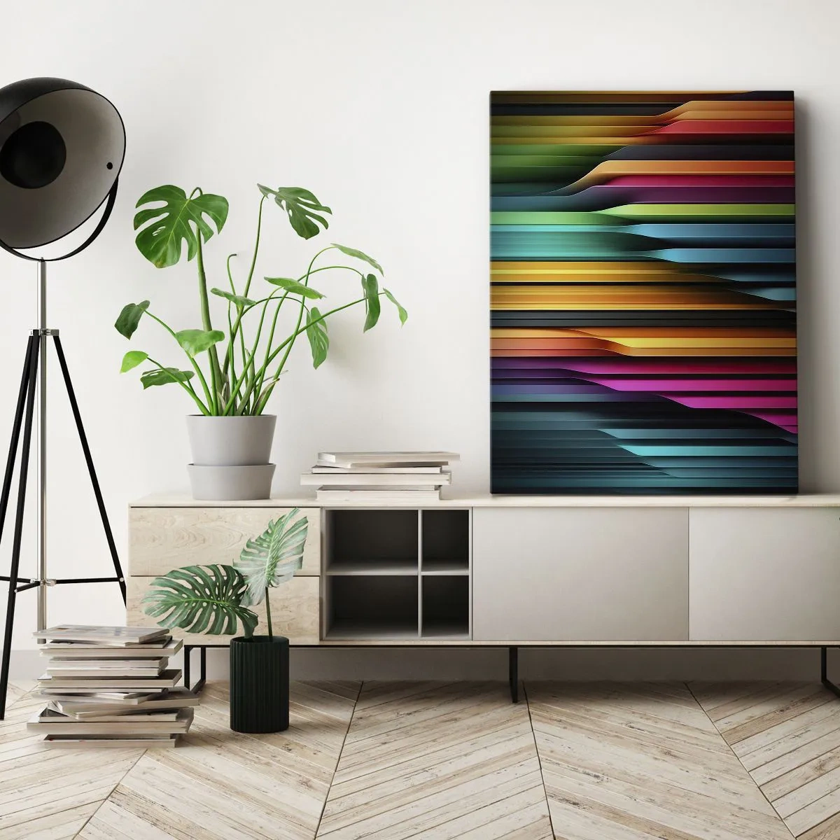 Impression sur toile - Image sur toile - Les lignes verticales colorées créent une abstraction dynamique. - 80x120cm - Un organe de lumière - Décoration murale moderne pour le salon et la chambre ARTTOR