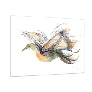 Impression sur verre - Image sur verre - Un oiseau d'un livre déroulé, une métaphore artistique de la connaissance - 100x70cm - Sur les ailes de la poésie - Décoration murale moderne pour le salon et la chambre ARTTOR
