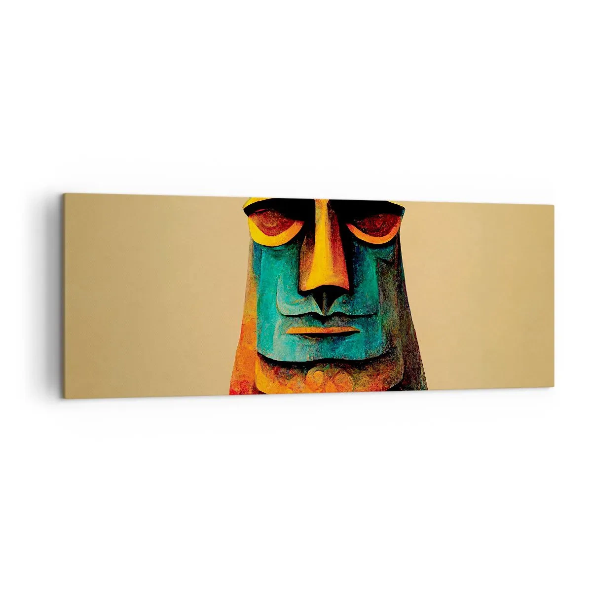Impression sur toile - Image sur toile - Statue colorée de l'île de Pâques - 140x50cm - Statuesque et sympathique - Décoration murale moderne pour le salon et la chambre ARTTOR