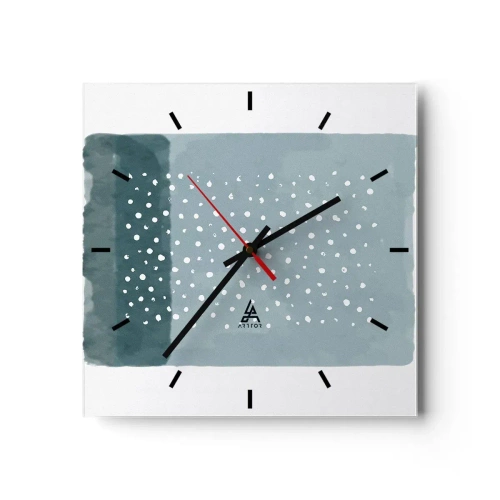 Horloge murale - Pendule murale - Une peinture minimaliste dans des tons de bleu avec des pois - 30x30cm - Évolution de bleus - Décoration murale moderne pour le salon et la chambre ARTTOR