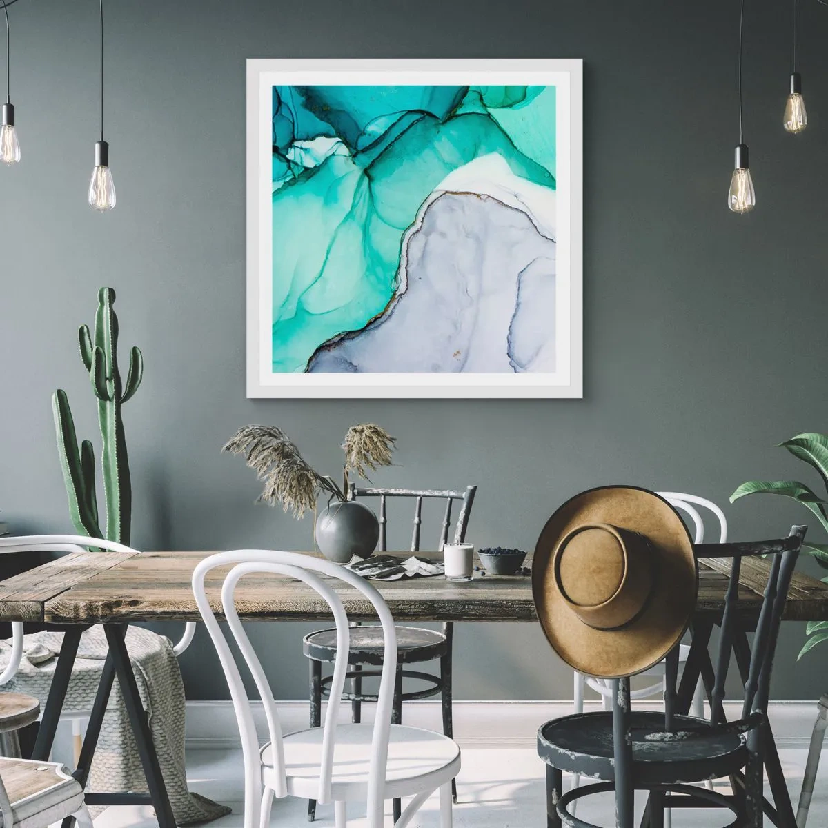 Affiche dans un cadre blanc - Poster - Étude de turquoise - 40x40 cm