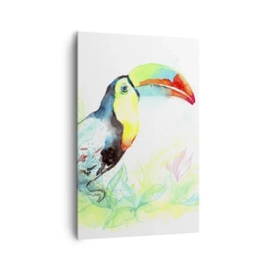 Impression sur toile - Image sur toile - Illustration à l'aquarelle d'un toucan sur fond tropical - 80x120cm - Aussi coloré que l'Amérique du Sud - Décoration murale moderne pour le salon et la chambre ARTTOR
