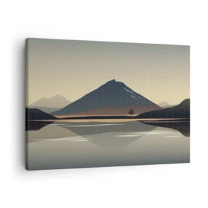 Impression sur toile - Image sur toile - Paysage de montagne minimaliste avec reflet dans l'eau - 70x50cm - Reflet de miroir - Décoration murale moderne pour le salon et la chambre ARTTOR