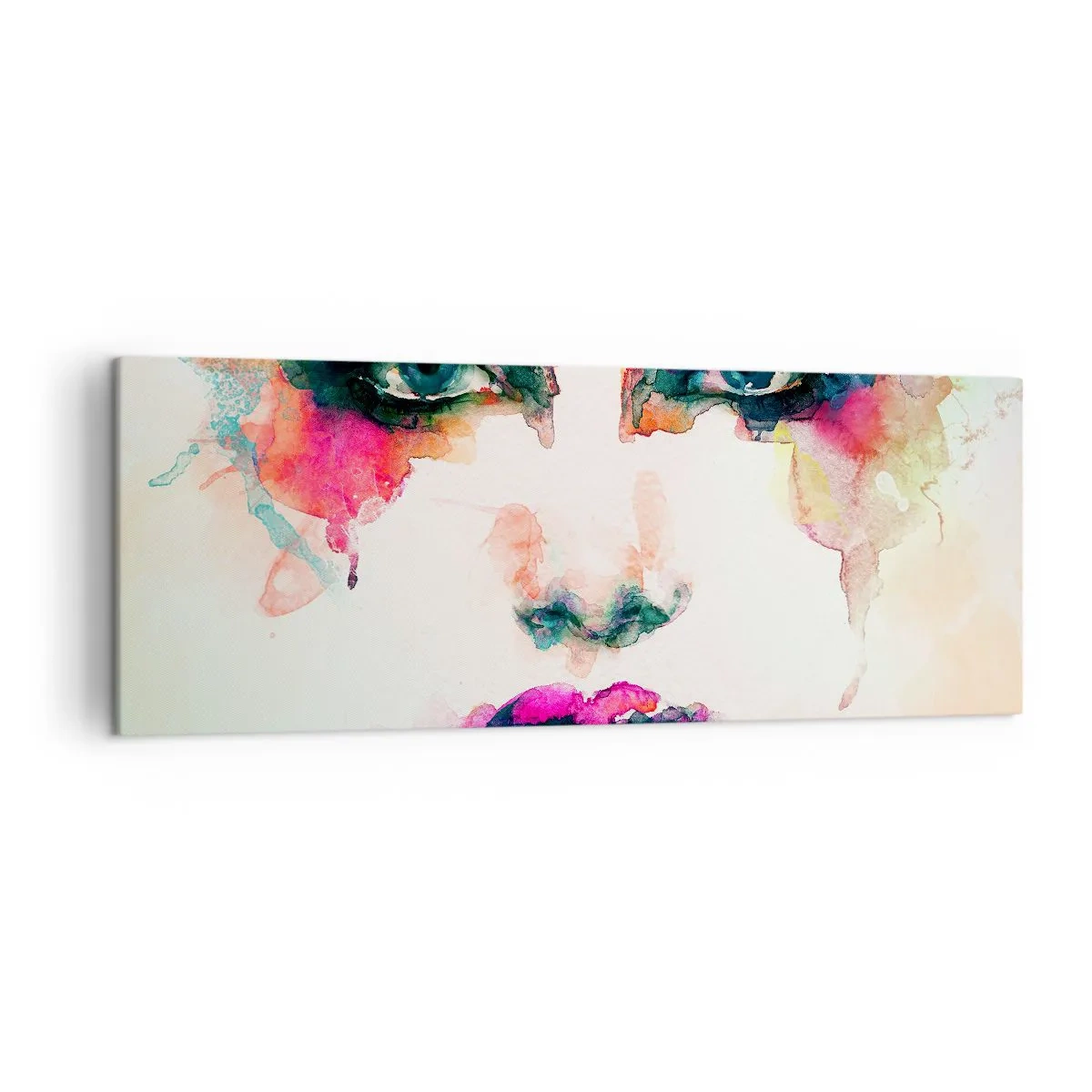 Impression sur toile - Image sur toile - Portrait abstrait d'une femme aux couleurs intenses - 140x50cm - Un portrait peint avec un arc-en-ciel - Décoration murale moderne pour le salon et la chambre ARTTOR