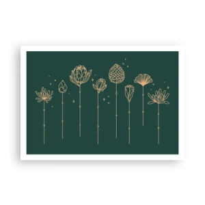 Affiche - Poster - Dessins dorés d'herbes sur fond vert foncé - 100x70cm - La famille Plante - Décoration murale moderne pour le salon et la chambre ARTTOR