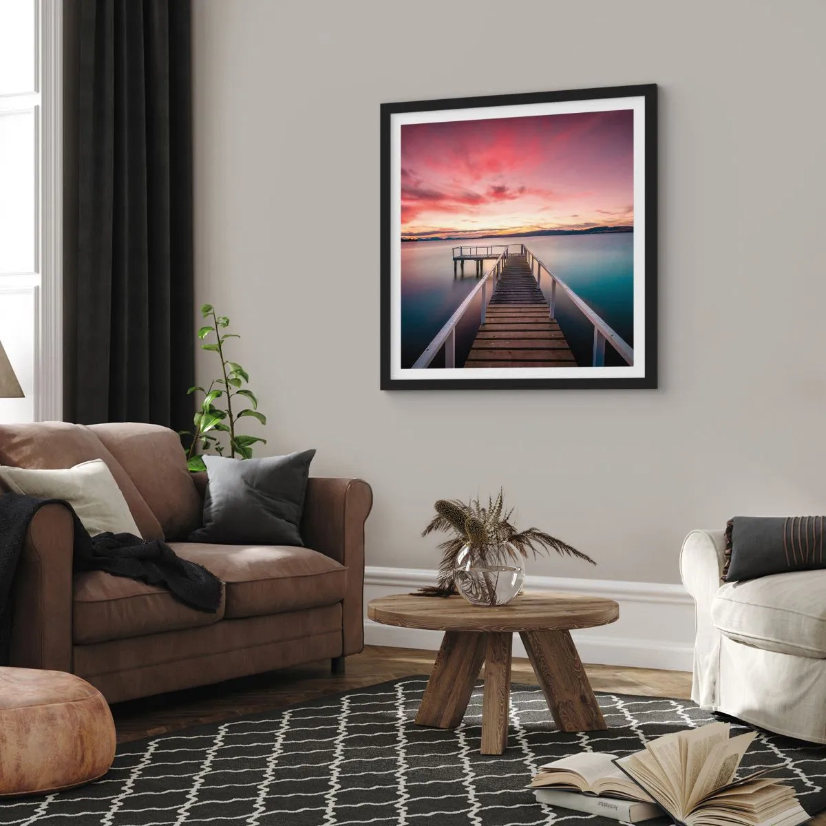 Affiche dans un cadre noir - Poster - La douce flamme du soir - 30x30 cm