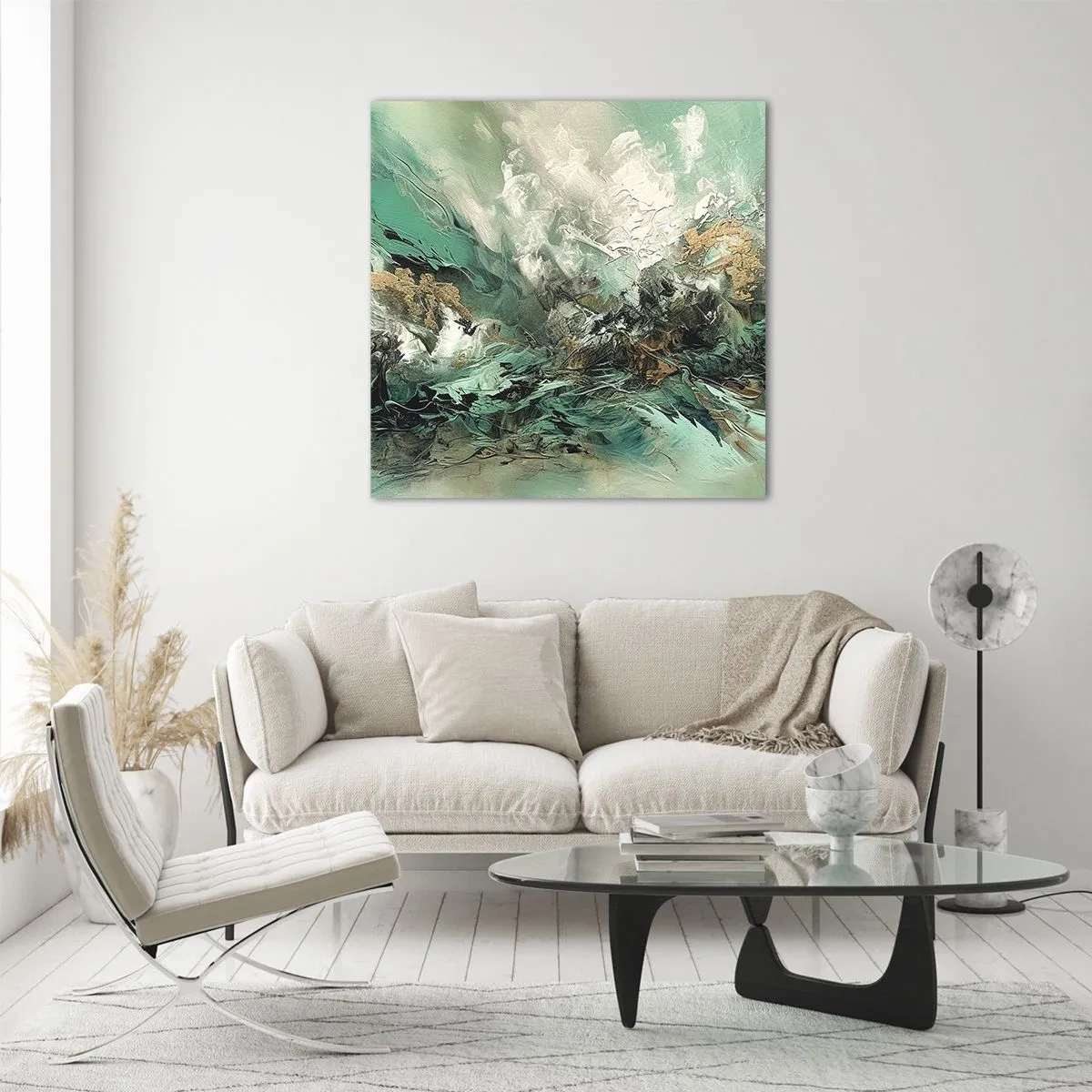 Impression sur verre - Image sur verre - Ressac émeraude et noir - 50x50 cm