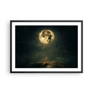 Affiche dans un cadre noir - Poster - L'homme avec la lune contre le ciel étoilé - 70x50cm - Celui qui a volé la lune - Décoration murale moderne pour le salon et la chambre ARTTOR