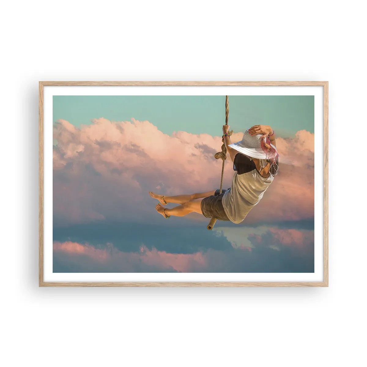 Affiche dans un chêne clair - Poster - S'amuser dans les nuages - 100x70 cm
