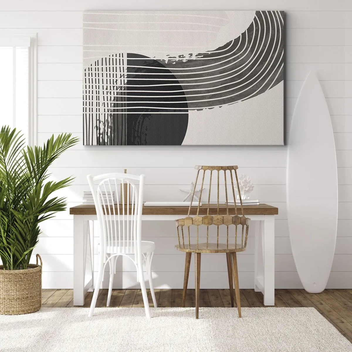 Impression sur toile - Image sur toile - Motif abstrait avec des lignes et des formes géométriques - 70x50cm - Aller et retour - Décoration murale moderne pour le salon et la chambre ARTTOR