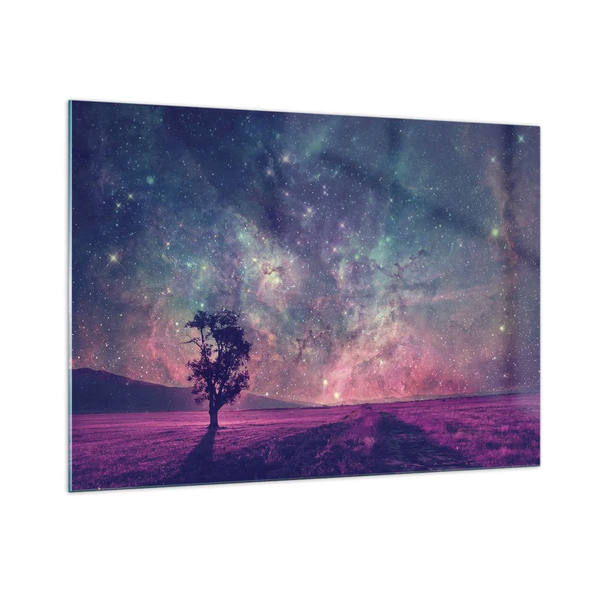 Impression sur verre - Image sur verre - Un arbre sur fond de ciel étoilé et de galaxie - 100x70cm - Sous un ciel magique - Décoration murale moderne pour le salon et la chambre ARTTOR