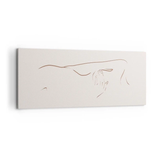 Impression sur toile - Image sur toile - Un dessin au trait subtil d'une silhouette sur un fond clair - 120x50cm - La forme du désir - Décoration murale moderne pour le salon et la chambre ARTTOR