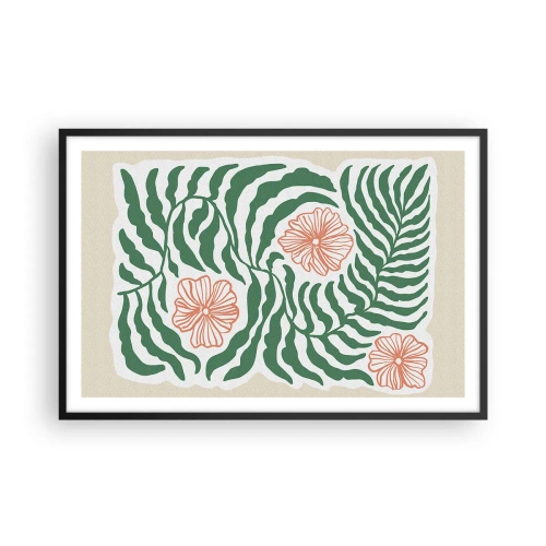 Affiche dans un cadre noir - Poster - Fleurit en vert - 91x61 cm