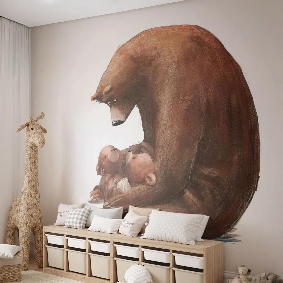 Papier Peint Photo Premium Sand - Faites de beaux rêves les enfants - Pour les enfants, Ours, Famille - 100x70 cm