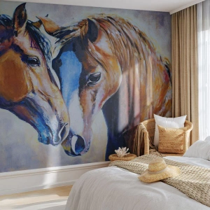 Papier Peint Photo Premium Sand - Est-ce de l'amitié ? Ou de l'amour ? - Abstraction, Les chevaux, Nature - 250x175 cm