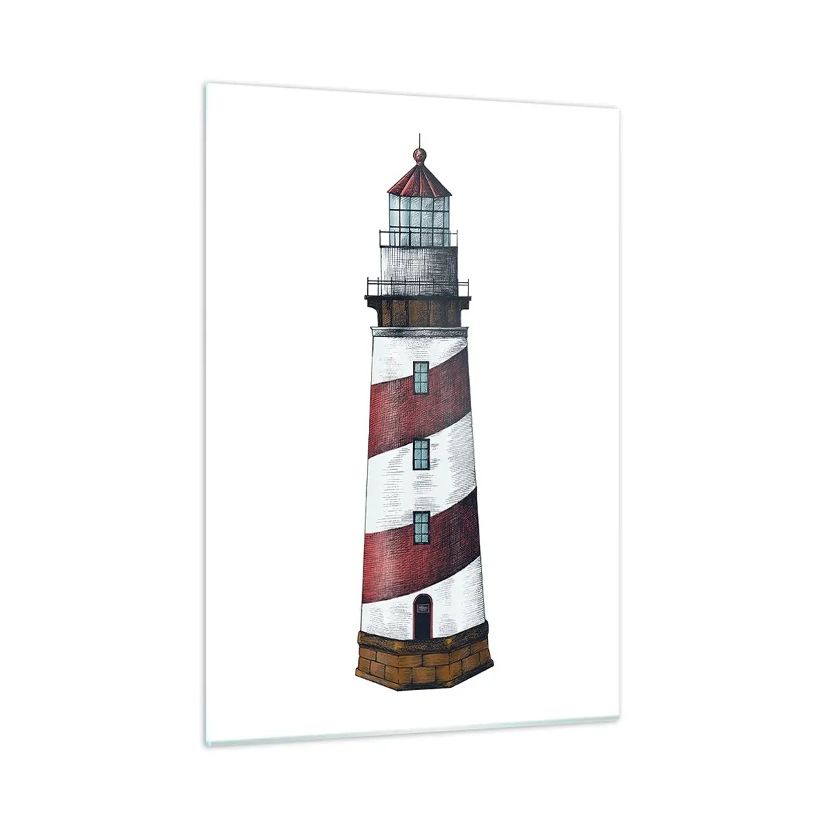 Impression sur verre - Image sur verre - Phare rouge et blanc sur fond blanc - 50x70cm - Toujours sur ses gardes - Décoration murale moderne pour le salon et la chambre ARTTOR