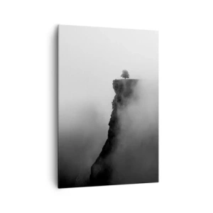 Impression sur toile - Image sur toile - Un arbre solitaire au bord d'une falaise entouré de brouillard - 70x100cm - Au bord du monde - Décoration murale moderne pour le salon et la chambre ARTTOR