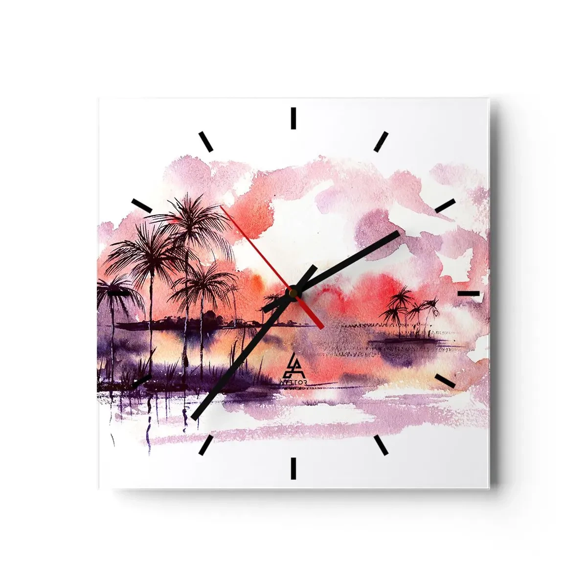 Horloge murale - Pendule murale - La tranquillité des tropiques en rouge - 40x40 cm