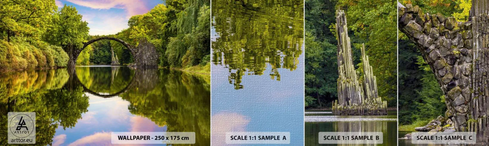 Échantillon de Papier Peint Premium Canvas - À la jonction de deux mondes - Paysage, Rivière, Pont - 100x30 cm