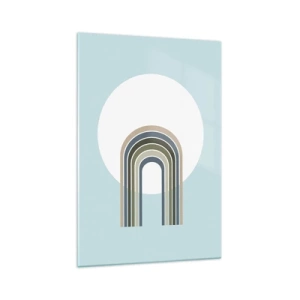 Impression sur verre - Image sur verre - Une composition minimaliste avec un cercle et des lignes sur un fond pastel. - 70x100cm - Attraction irrésistible - Décoration murale moderne pour le salon et la chambre ARTTOR