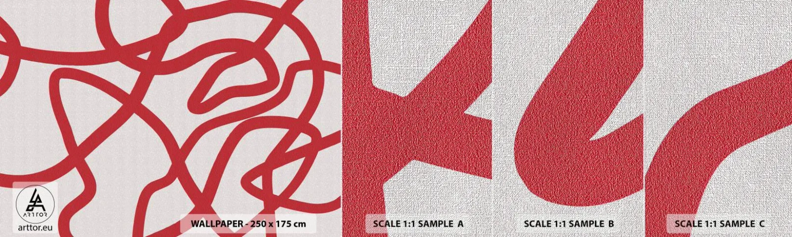 Échantillon de Papier Peint Premium Canvas - Rouge sur blanc - Minimalisme, Morceau, Lignes - 100x30 cm