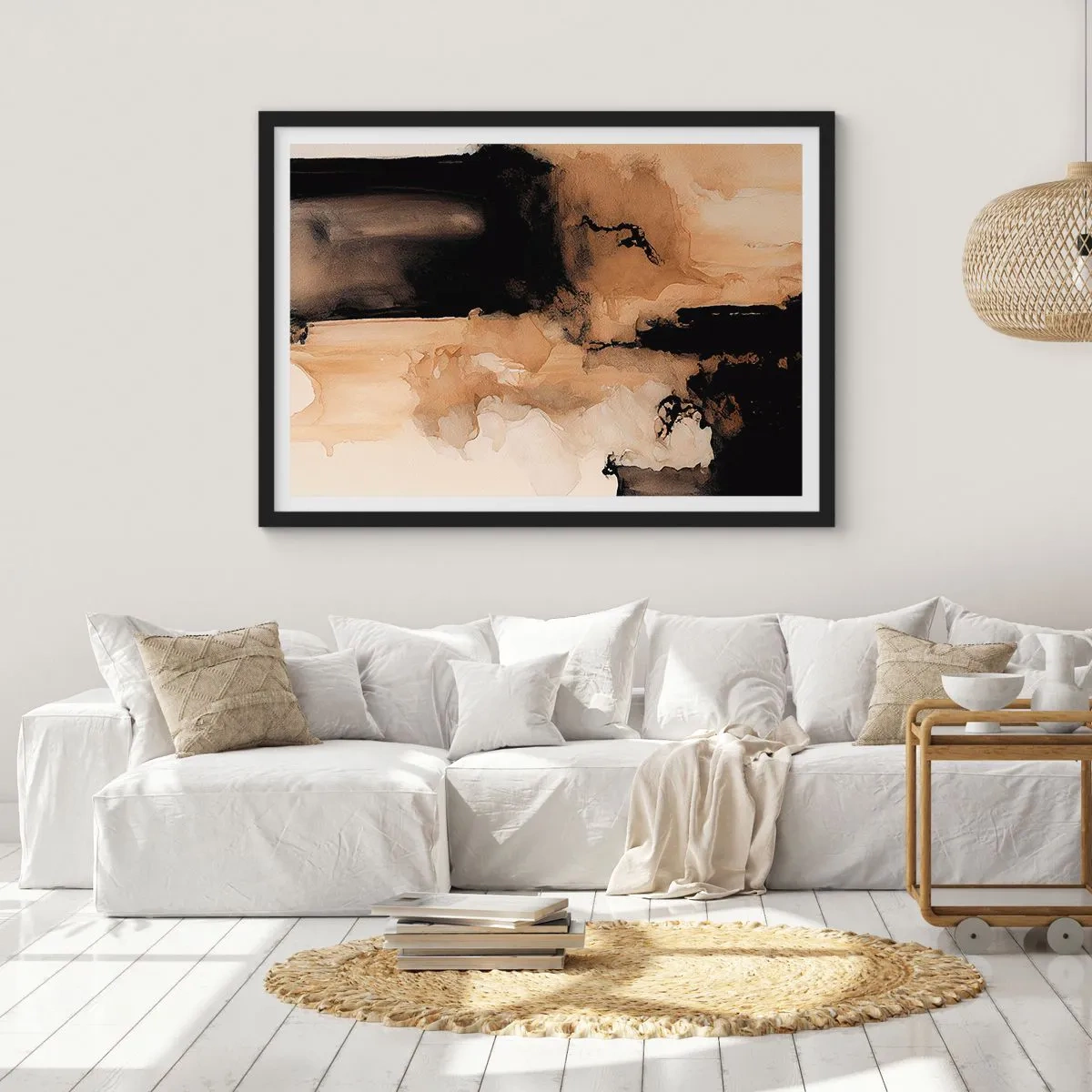 Affiche dans un cadre noir - Poster - Composition abstraite dans les tons de marron et de noir - 100x70cm - Une abstraction intrigante - Décoration murale moderne pour le salon et la chambre ARTTOR