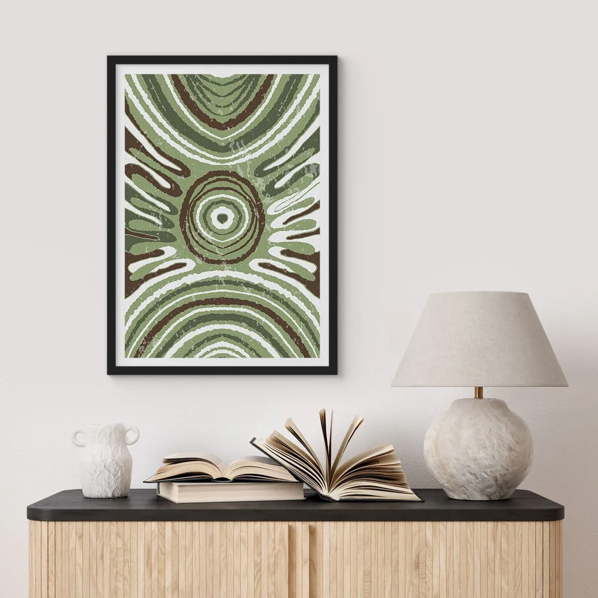 Affiche dans un cadre noir - Poster - Motif abstrait symétrique dans des tons de vert - 50x70cm - Une explosion d'émotions - Décoration murale moderne pour le salon et la chambre ARTTOR