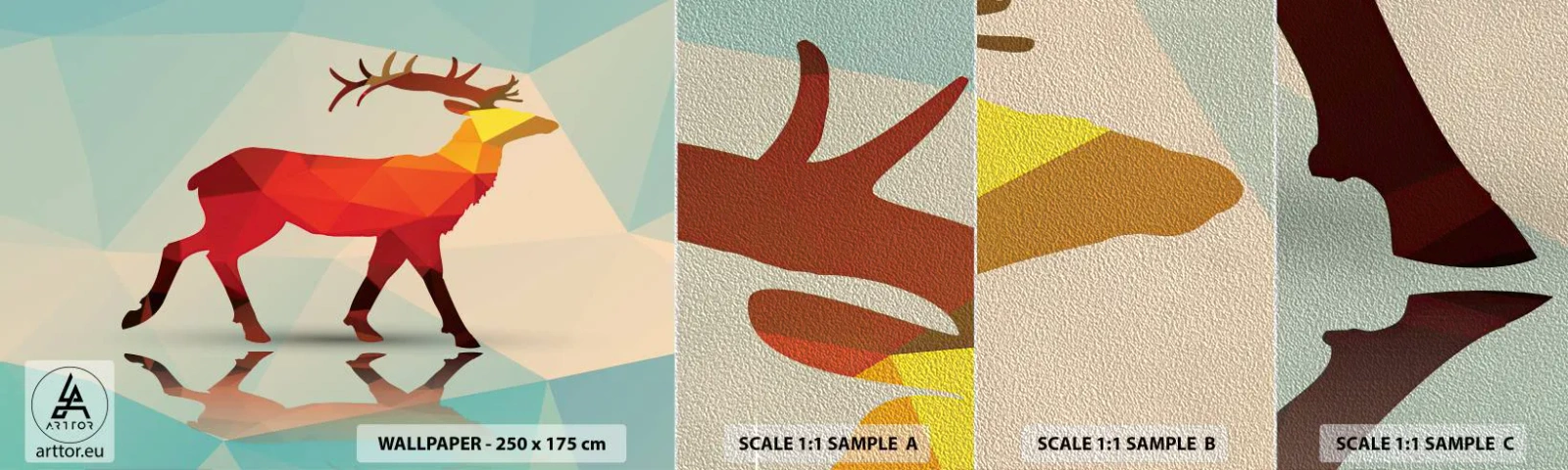 Échantillon de Papier Peint Premium Sand - Cerf géométrique - Animaux, Cerf, Figure géométrique - 100x30 cm